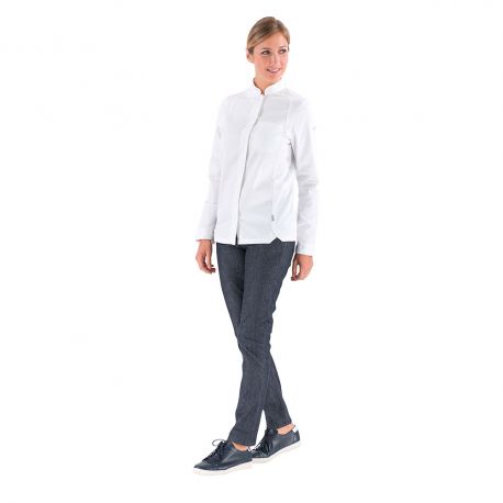 VESTE CUISINE FEMME ML BLANC + BRODERIE