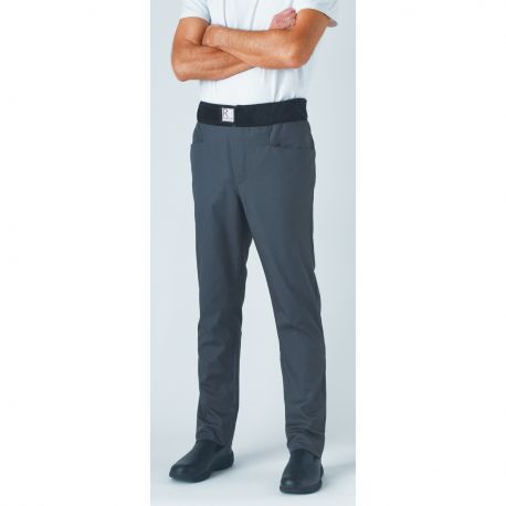 Pantalon de cuisine coupe slim Ceinture velcro gris anthracite